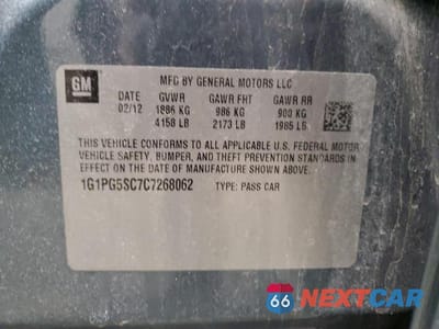 Zdjęcie 12 z 12 samochodu: 2012 CHEVROLET CRUZE LT VIN:1G1PG5SC7C7268062 - miniatura