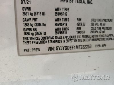 Zdjęcie 12 z 12 samochodu: 2021 TESLA MODEL Y VIN:5YJYGDEE1MF232253 - miniatura