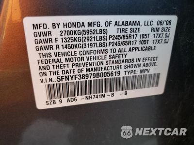 Zdjęcie 13 z 13 samochodu: 2009 HONDA PILOT TOUR VIN:5FNYF389798005619 - miniatura
