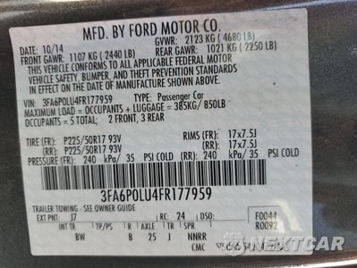 Zdjęcie 12 z 12 samochodu: 2015 FORD FUSION SE HYBRID VIN:3FA6P0LU4FR177959 - miniatura