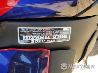 Zdjęcie 9 z 9 samochodu: 2022 HONDA CBR1000 RA VIN:JH2SC7757NK500203 - miniatura
