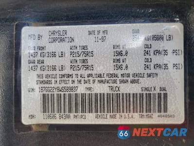 Zdjęcie 12 z 12 samochodu: 1998 DODGE DAKOTA VIN:1B7GG22Y8WS589837 - miniatura