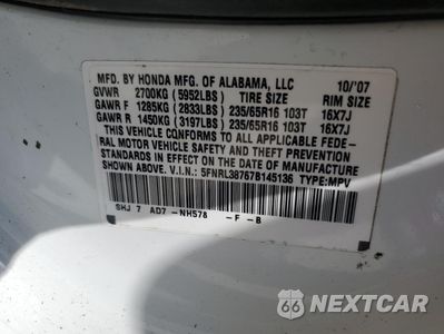 Zdjęcie 13 z 15 samochodu: 2007 HONDA ODYSSEY EXL VIN:5FNRL38767B145136 - miniatura