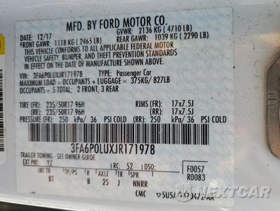 Zdjęcie 12 z 13 samochodu: 2018 FORD FUSION SE HYBRID VIN:3FA6P0LUXJR171978 - miniatura