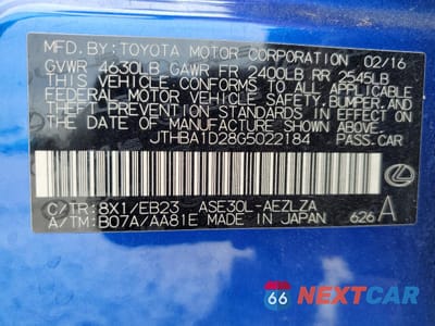 Zdjęcie 12 z 12 samochodu: 2016 LEXUS IS 200T VIN:JTHBA1D28G5022184 - miniatura