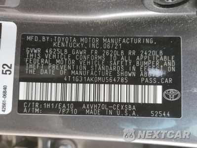 Zdjęcie 14 z 15 samochodu: 2021 TOYOTA CAMRY SE VIN:4T1G31AK0MU564785 - miniatura