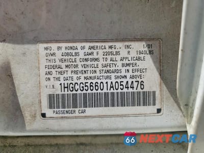 Zdjęcie 12 z 12 samochodu: 2001 HONDA ACCORD EX VIN:1HGCG56601A054476 - miniatura