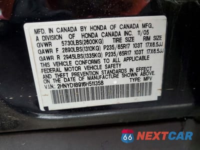 Zdjęcie 13 z 13 samochodu: 2006 ACURA MDX TOURING VIN:2HNYD18916H511358 - miniatura