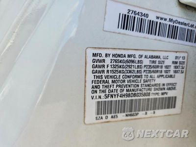 Zdjęcie 13 z 13 samochodu: 2013 HONDA PILOT TOURING VIN:5FNYF4H98DB035808 - miniatura