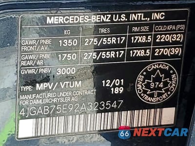 Zdjęcie 13 z 13 samochodu: 2002 MERCEDES-BENZ ML 500 VIN:4JGAB75E92A323547 - miniatura