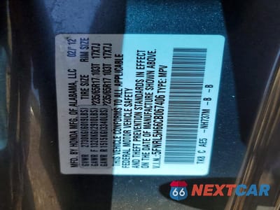 Zdjęcie 13 z 13 samochodu: 2012 HONDA ODYSSEY EXL VIN:5FNRL5H66CB067406 - miniatura