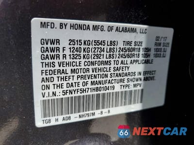 Zdjęcie 13 z 13 samochodu: 2017 HONDA PILOT EXLN VIN:5FNYF5H71HB010419 - miniatura