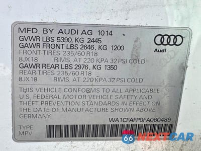 Zdjęcie 10 z 10 samochodu: 2015 AUDI Q5 PREMIUM VIN:WA1CFAFP0FA060489 - miniatura