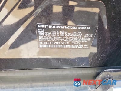 Zdjęcie 13 z 13 samochodu: 2022 BMW X3 SDRIVE30I VIN:5UX43DP02N9L59731 - miniatura