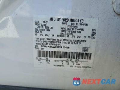Zdjęcie 13 z 13 samochodu: 2021 FORD EXPLORER VIN:1FM5K8AW0MNA20416 - miniatura
