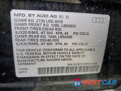 Zdjęcie 14 z 14 samochodu: 2024 AUDI Q4 E-TRON PREMIUM VIN:WA1K2BFZ5RP026368 - miniatura