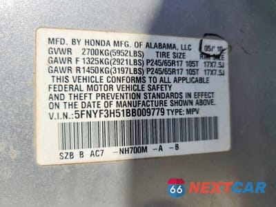 Zdjęcie 12 z 12 samochodu: 2011 HONDA PILOT EXL VIN:5FNYF3H51BB009779 - miniatura