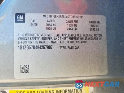 Zdjęcie 12 z 12 samochodu: 2009 CHEVROLET MALIBU LS VIN:1G1ZG57K494267907 - miniatura