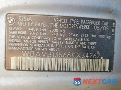 Zdjęcie 12 z 12 samochodu: 2006 BMW 325 VIN:WBAVB13566KX34262 - miniatura