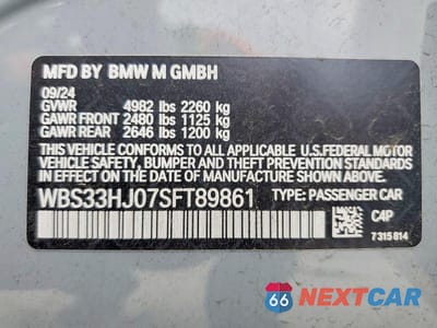 Zdjęcie 12 z 12 samochodu: 2025 BMW M3 COMPETITION VIN:WBS33HJ07SFT89861 - miniatura