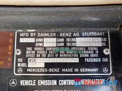 Zdjęcie 12 z 12 samochodu: 1985 MERCEDES-BENZ 380 SL VIN:WDBBA45C2FA023989 - miniatura