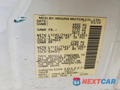 Zdjęcie 13 z 13 samochodu: 2014 NISSAN NV 2500 HD S VIN:1N6AF0LX1EN101227 - miniatura