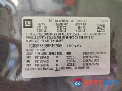 Zdjęcie 14 z 14 samochodu: 2011 CHEVROLET TAHOE K1500 LT VIN:1GNSKBE08BR107875 - miniatura