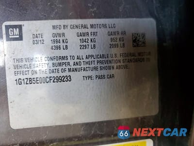 Zdjęcie 12 z 12 samochodu: 2012 CHEVROLET MALIBU LS VIN:1G1ZB5E00CF299233 - miniatura