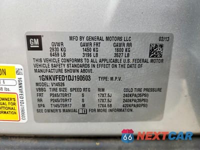 Zdjęcie 12 z 12 samochodu: 2013 CHEVROLET TRAVERSE LS VIN:1GNKVFED1DJ190603 - miniatura