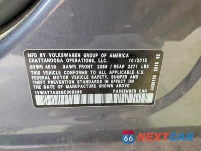 Zdjęcie 12 z 12 samochodu: 2016 VOLKSWAGEN PASSAT S VIN:1VWAT7A33GC008399 - miniatura