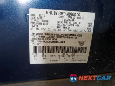 Zdjęcie 13 z 13 samochodu: 2017 FORD EXPLORER XLT VIN:1FM5K7D82HGB04223 - miniatura