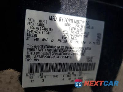 Zdjęcie 13 z 13 samochodu: 2016 FORD EDGE SE VIN:2FMPK4G95GBB61419 - miniatura