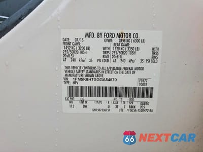 Zdjęcie 13 z 13 samochodu: 2016 FORD EXPLORER PLATINUM VIN:1FM5K8HTXGGA54870 - miniatura