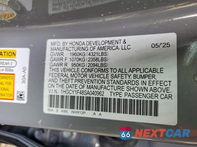 Zdjęcie 12 z 12 samochodu: 2025 HONDA ACCORD SE VIN:1HGCY1F48SA040962 - miniatura