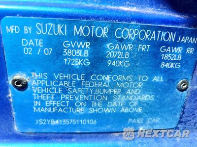 Zdjęcie 12 z 12 samochodu: 2007 SUZUKI SX4 VIN:JS2YB413575110106 - miniatura
