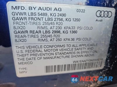 Zdjęcie 13 z 13 samochodu: 2022 AUDI Q5 PREMIUM PLUS 45 VIN:WA1EAAFY3N2086318 - miniatura