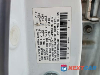 Zdjęcie 12 z 12 samochodu: 2012 ACURA TSX VIN:JH4CU2F42CC004947 - miniatura