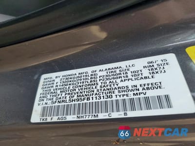 Zdjęcie 13 z 13 samochodu: 2015 HONDA ODYSSEY TOURING VIN:5FNRL5H95FB113130 - miniatura