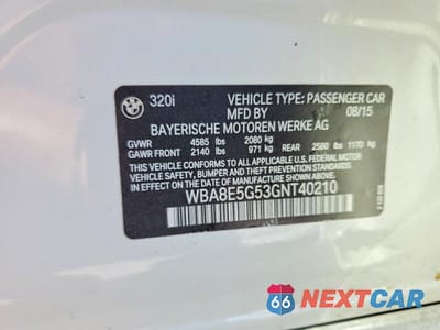 Zdjęcie 12 z 12 samochodu: 2016 BMW 320 XI VIN:WBA8E5G53GNT40210 - miniatura