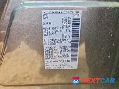 Zdjęcie 14 z 14 samochodu: 2020 NISSAN PATHFINDER SV VIN:5N1DR2BM6LC611040 - miniatura