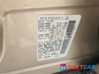 Zdjęcie 13 z 13 samochodu: 2010 NISSAN MURANO S VIN:JN8AZ1MU9AW006315 - miniatura