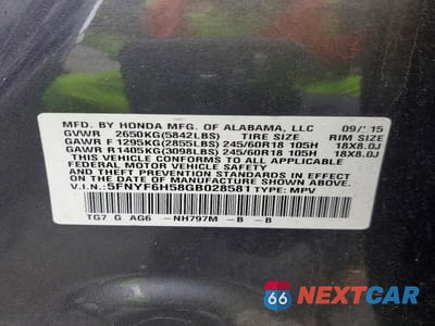 Zdjęcie 14 z 14 samochodu: 2016 HONDA PILOT EXL VIN:5FNYF6H58GB028581 - miniatura