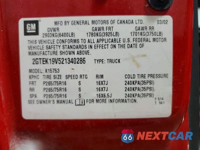 Zdjęcie 13 z 13 samochodu: 2002 GMC NEW SIERRA K1500 VIN:2GTEK19V521340286 - miniatura