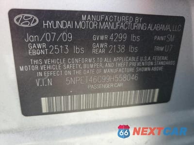 Zdjęcie 12 z 12 samochodu: 2009 HYUNDAI SONATA GLS VIN:5NPET46C99H558046 - miniatura