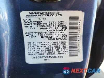 Zdjęcie 12 z 12 samochodu: 2001 NISSAN PATHFINDER SE VIN:JN8DR07X61W503156 - miniatura
