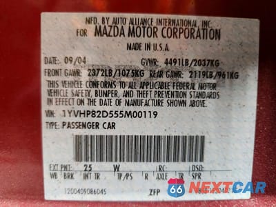 Zdjęcie 13 z 13 samochodu: 2005 MAZDA 6 S VIN:1YVHP82D555M00119 - miniatura