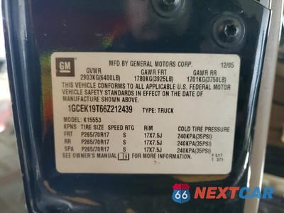 Zdjęcie 12 z 12 samochodu: 2006 CHEVROLET SILVERADO K1500 VIN:1GCEK19T66Z212439 - miniatura