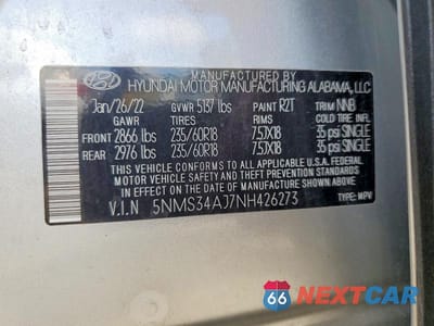 Zdjęcie 13 z 13 samochodu: 2022 HYUNDAI SANTA FE SEL VIN:5NMS34AJ7NH426273 - miniatura