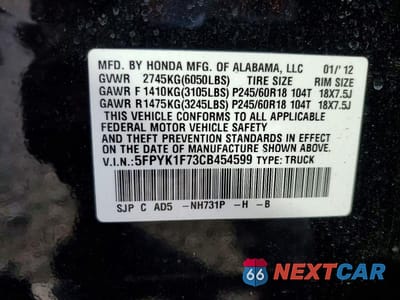 Zdjęcie 12 z 12 samochodu: 2012 HONDA RIDGELINE SPORT VIN:5FPYK1F73CB454599 - miniatura