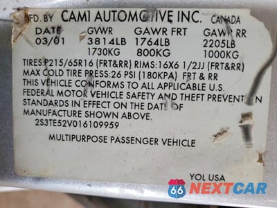 Zdjęcie 12 z 12 samochodu: 2001 SUZUKI VITARA JS VIN:2S3TE52V016109959 - miniatura